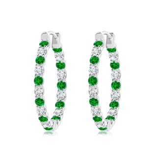 2.5mm AAAA Prong-Set Emerald and Diamond Inside Out Hoop Earrings in P950 Platinum