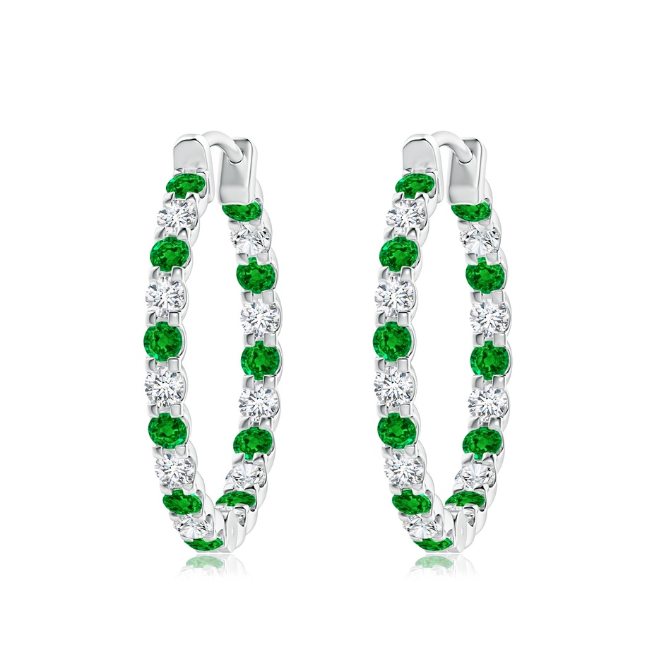 2.5mm AAAA Prong-Set Emerald and Diamond Inside Out Hoop Earrings in P950 Platinum 
