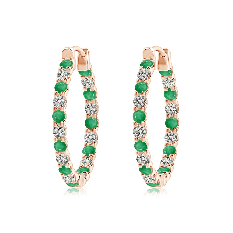 2mm A Prong-Set Emerald and Diamond Inside Out Hoop Earrings in Rose Gold 