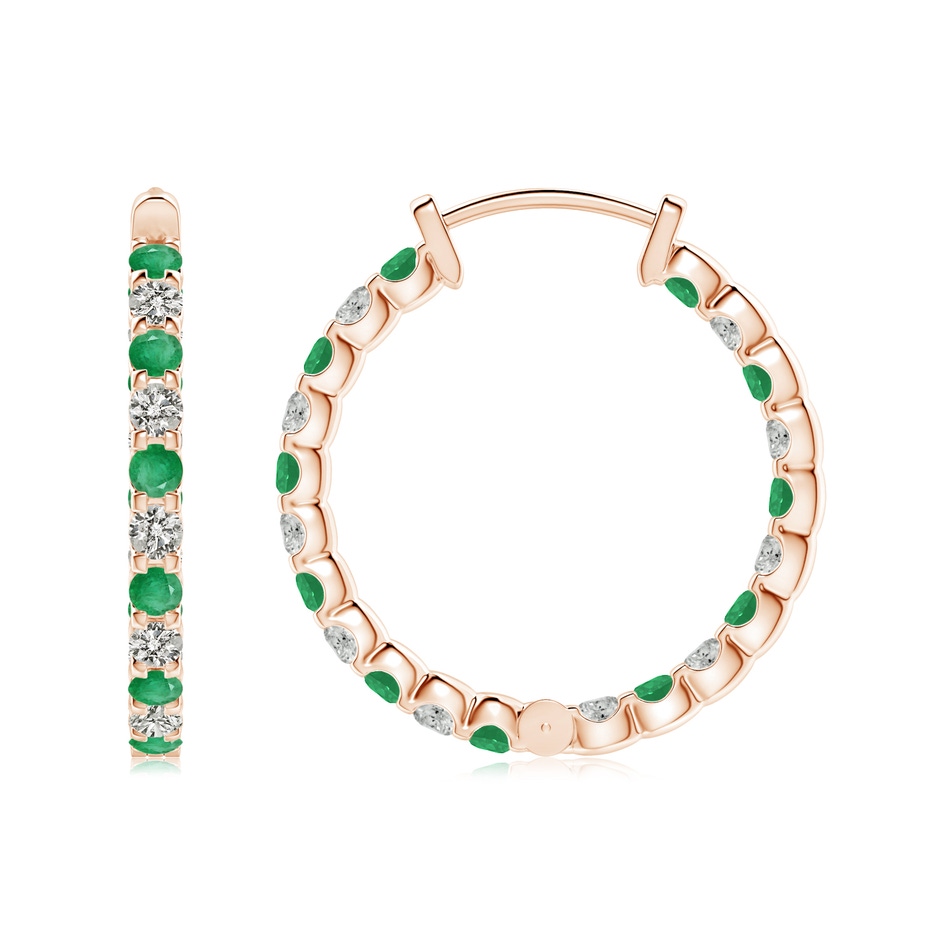 2mm A Prong-Set Emerald and Diamond Inside Out Hoop Earrings in Rose Gold side 199