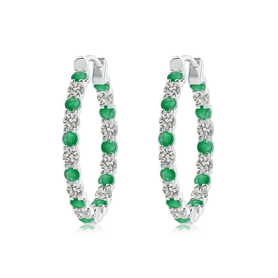 2mm A Prong-Set Emerald and Diamond Inside Out Hoop Earrings in White Gold 