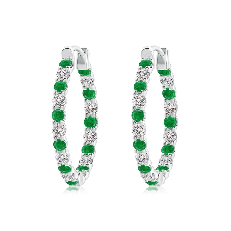 2mm AA Prong-Set Emerald and Diamond Inside Out Hoop Earrings in P950 Platinum 