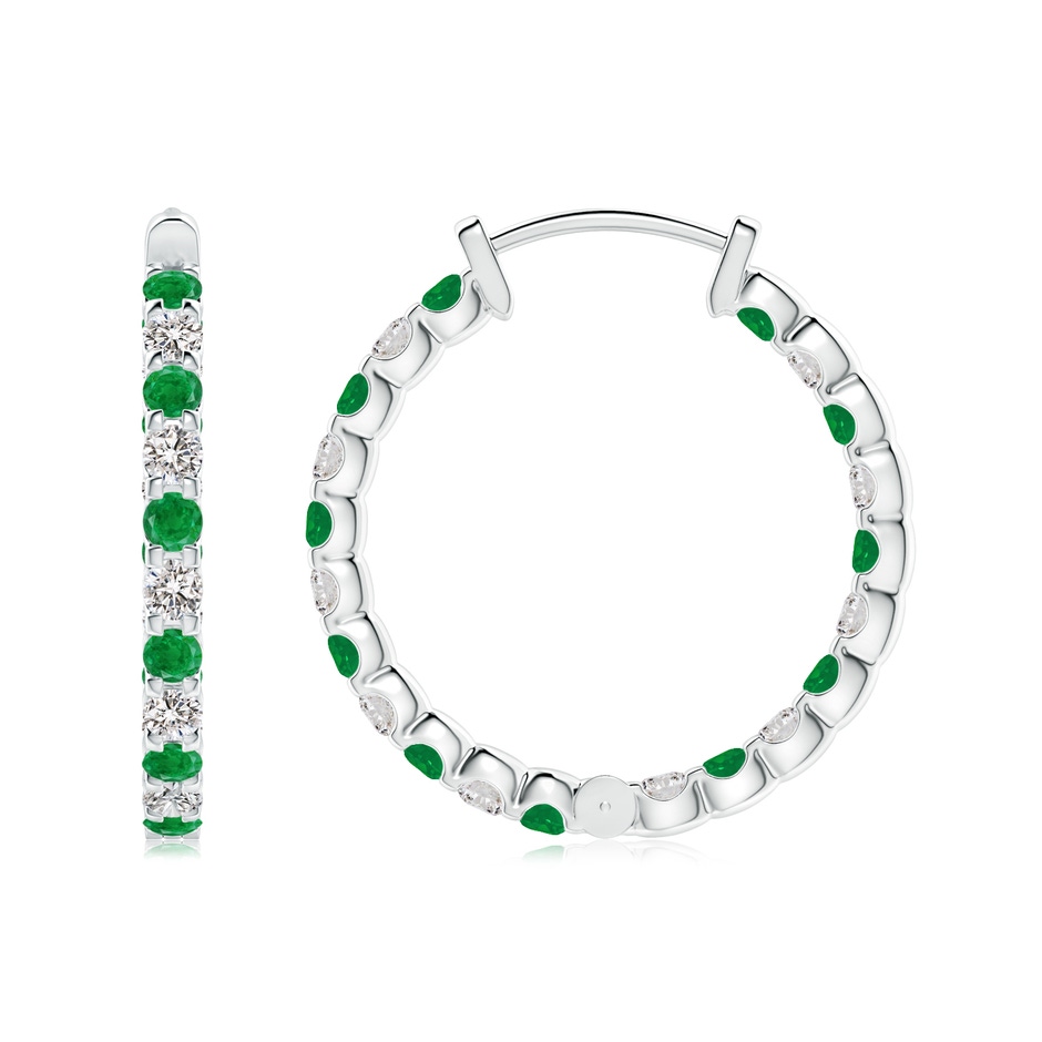 2mm AA Prong-Set Emerald and Diamond Inside Out Hoop Earrings in P950 Platinum side 199