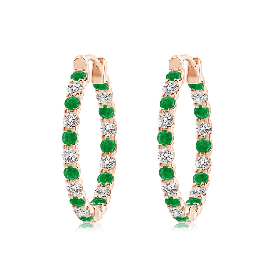 2mm AA Prong-Set Emerald and Diamond Inside Out Hoop Earrings in Rose Gold 
