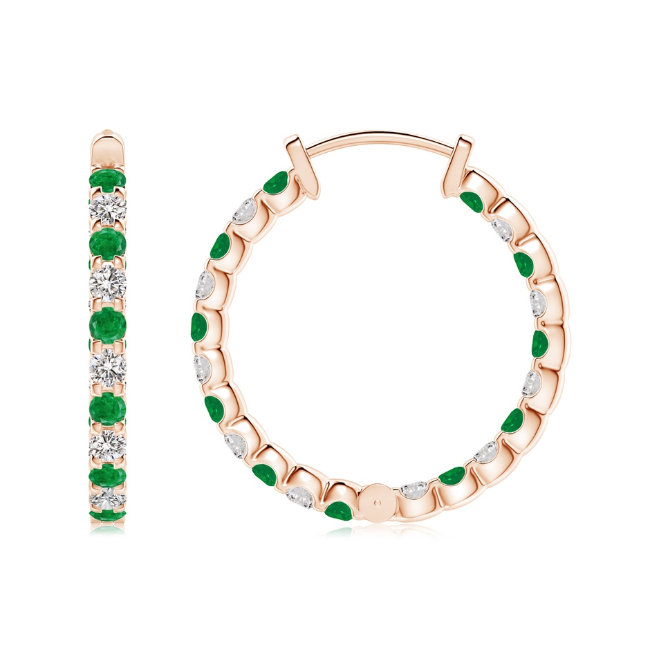 2mm AA Prong-Set Emerald and Diamond Inside Out Hoop Earrings in Rose Gold side 199