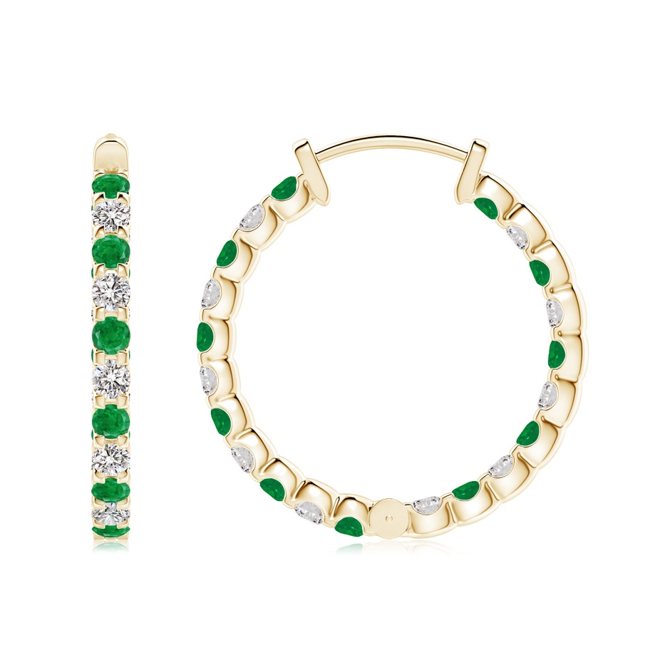 2mm AA Prong-Set Emerald and Diamond Inside Out Hoop Earrings in Yellow Gold side 199