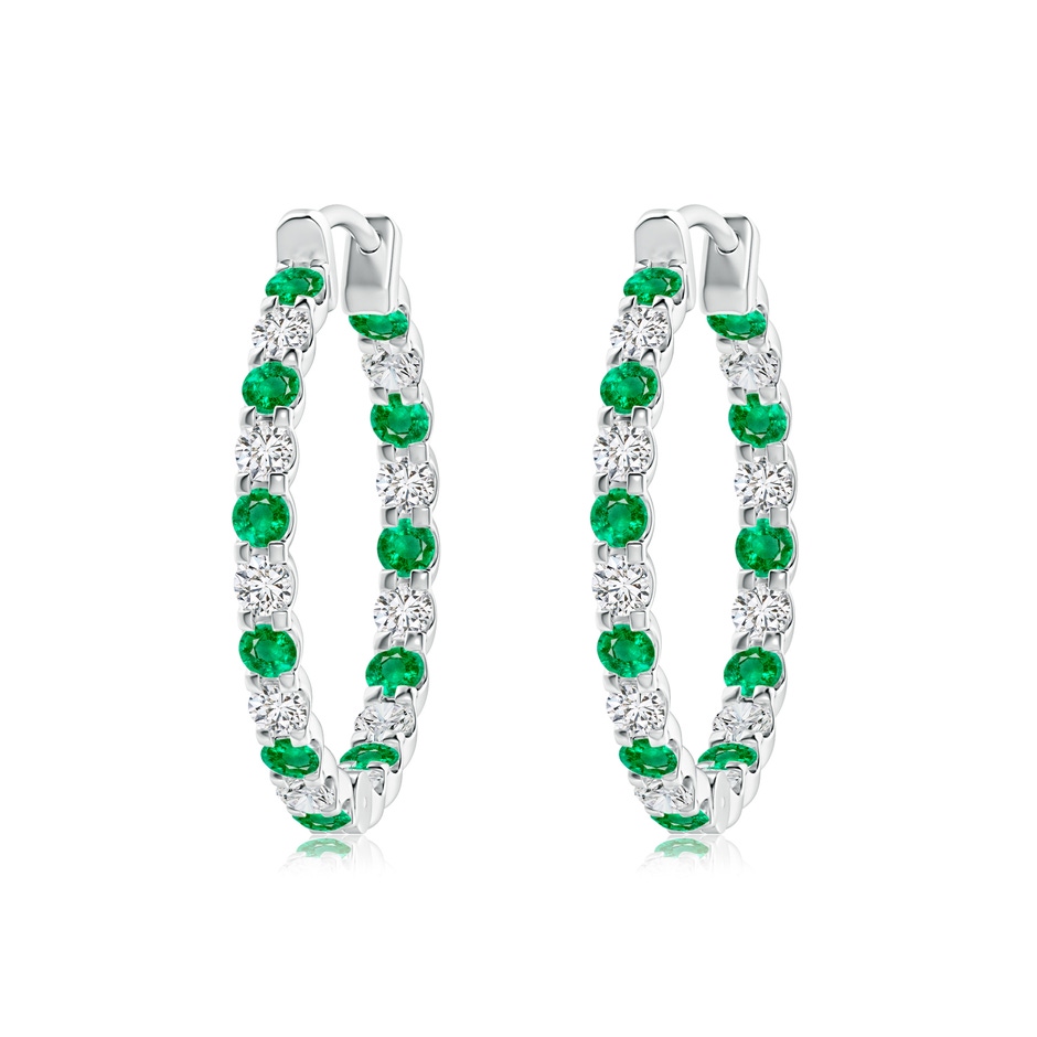 2mm AAA Prong-Set Emerald and Diamond Inside Out Hoop Earrings in P950 Platinum 