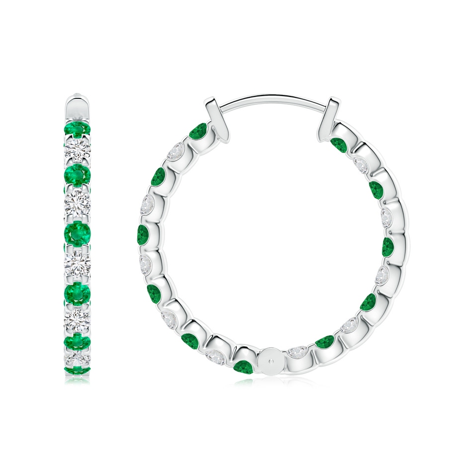 2mm AAA Prong-Set Emerald and Diamond Inside Out Hoop Earrings in P950 Platinum side 199