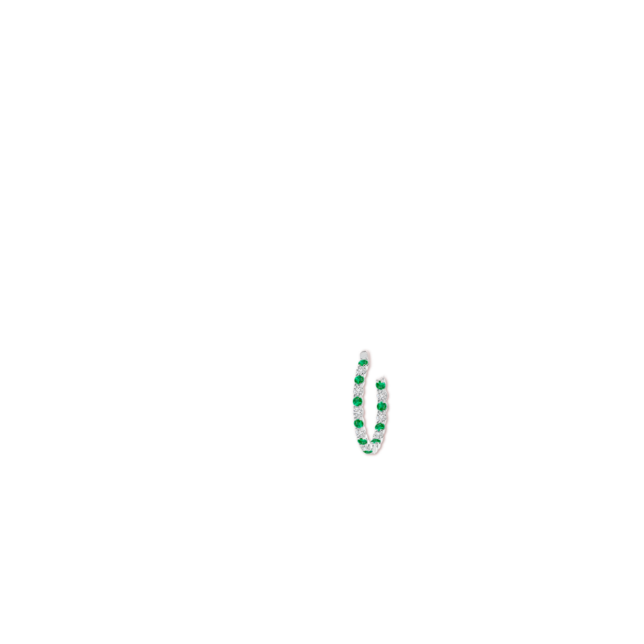 2mm AAA Prong-Set Emerald and Diamond Inside Out Hoop Earrings in P950 Platinum ear