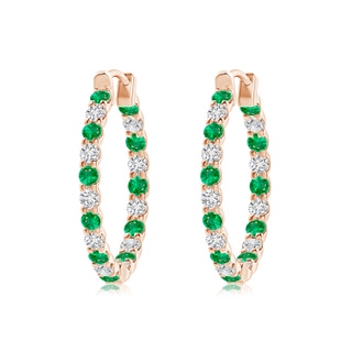 2mm AAA Prong-Set Emerald and Diamond Inside Out Hoop Earrings in Rose Gold