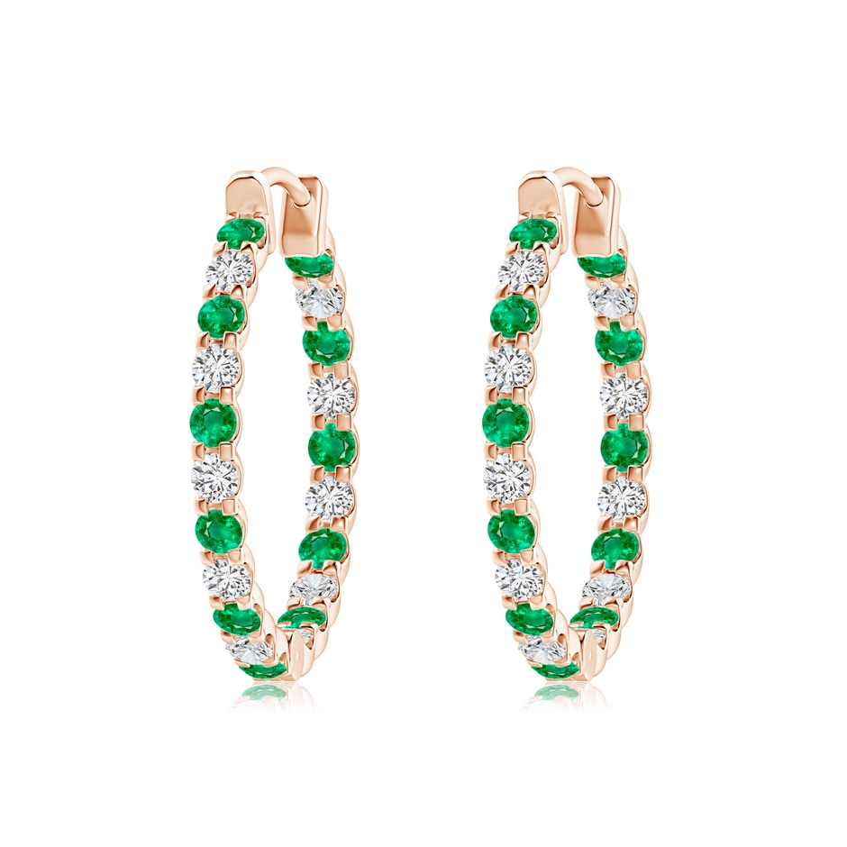 2mm AAA Prong-Set Emerald and Diamond Inside Out Hoop Earrings in Rose Gold 