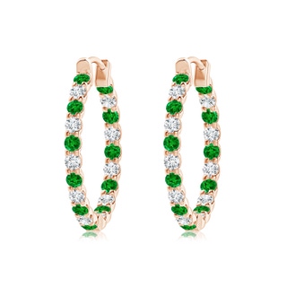 2mm AAAA Prong-Set Emerald and Diamond Inside Out Hoop Earrings in 18K Rose Gold