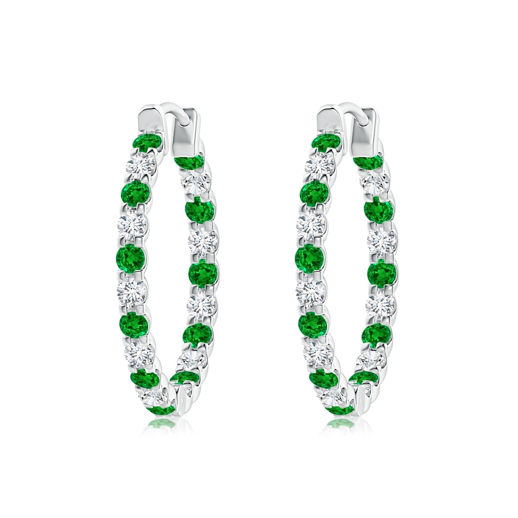 2mm AAAA Prong-Set Emerald and Diamond Inside Out Hoop Earrings in P950 Platinum 