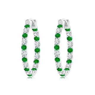 2mm AAAA Prong-Set Emerald and Diamond Inside Out Hoop Earrings in P950 Platinum