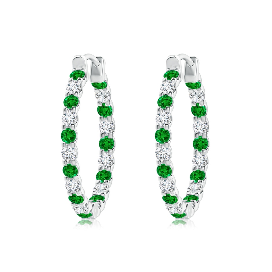 2mm AAAA Prong-Set Emerald and Diamond Inside Out Hoop Earrings in P950 Platinum 