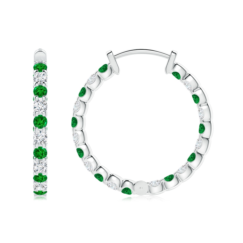 2mm AAAA Prong-Set Emerald and Diamond Inside Out Hoop Earrings in P950 Platinum side 199