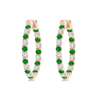 2mm AAAA Prong-Set Emerald and Diamond Inside Out Hoop Earrings in Rose Gold