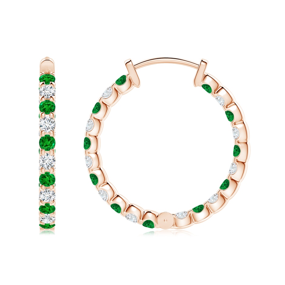 2mm AAAA Prong-Set Emerald and Diamond Inside Out Hoop Earrings in Rose Gold side 199
