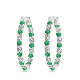 3mm A Prong-Set Emerald and Diamond Inside Out Hoop Earrings in P950 Platinum