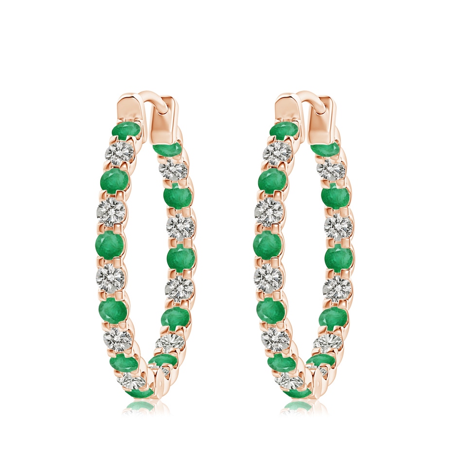 3mm A Prong-Set Emerald and Diamond Inside Out Hoop Earrings in Rose Gold 