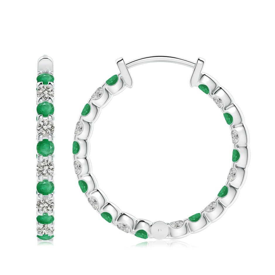 3mm A Prong-Set Emerald and Diamond Inside Out Hoop Earrings in White Gold side 199