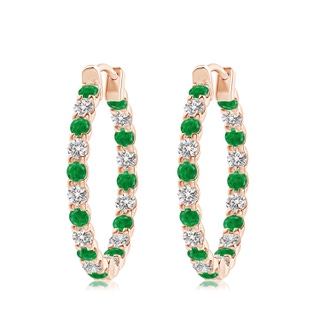 3mm AA Prong-Set Emerald and Diamond Inside Out Hoop Earrings in 10K Rose Gold