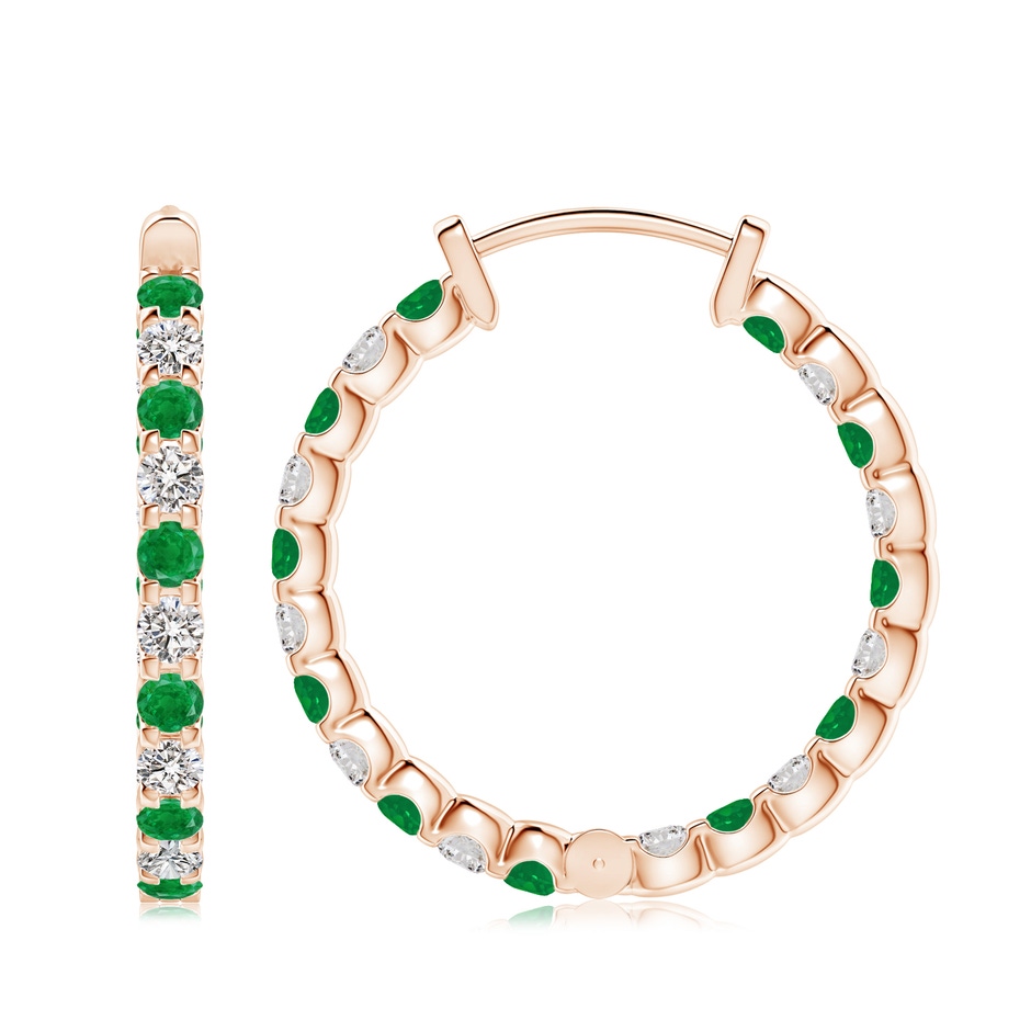 3mm AA Prong-Set Emerald and Diamond Inside Out Hoop Earrings in 9K Rose Gold side 199