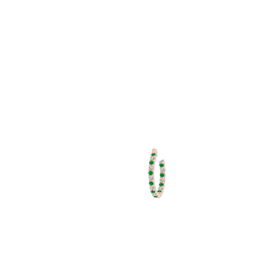 3mm AA Prong-Set Emerald and Diamond Inside Out Hoop Earrings in 9K Rose Gold ear