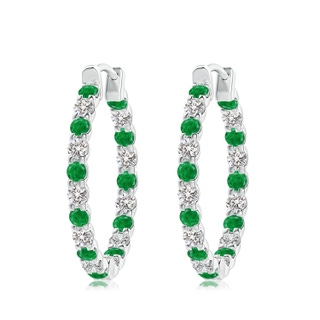 3mm AA Prong-Set Emerald and Diamond Inside Out Hoop Earrings in P950 Platinum