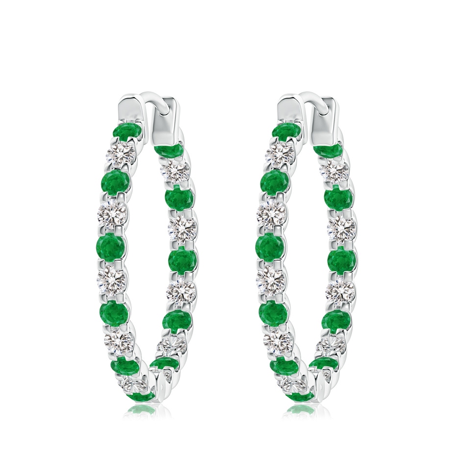 3mm AA Prong-Set Emerald and Diamond Inside Out Hoop Earrings in P950 Platinum 