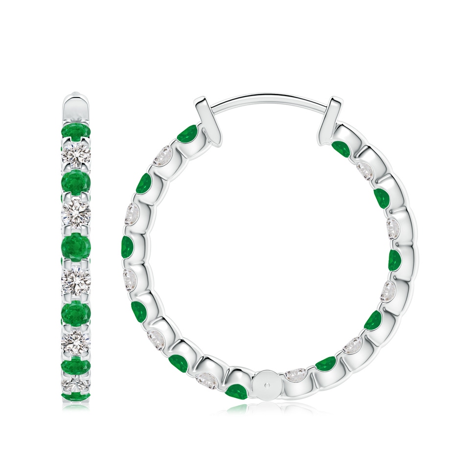 3mm AA Prong-Set Emerald and Diamond Inside Out Hoop Earrings in P950 Platinum side 199
