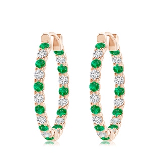3mm AAA Prong-Set Emerald and Diamond Inside Out Hoop Earrings in 10K Rose Gold