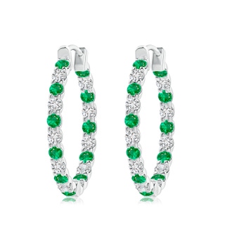 3mm AAA Prong-Set Emerald and Diamond Inside Out Hoop Earrings in P950 Platinum