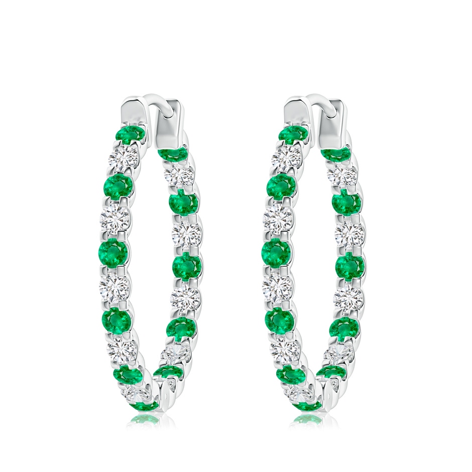 3mm AAA Prong-Set Emerald and Diamond Inside Out Hoop Earrings in P950 Platinum 