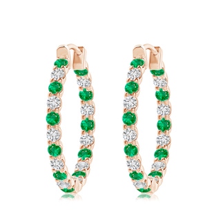 3mm AAA Prong-Set Emerald and Diamond Inside Out Hoop Earrings in Rose Gold