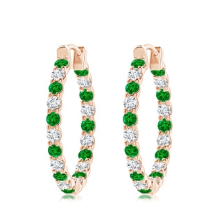 3mm AAAA Prong-Set Emerald and Diamond Inside Out Hoop Earrings in 18K Rose Gold