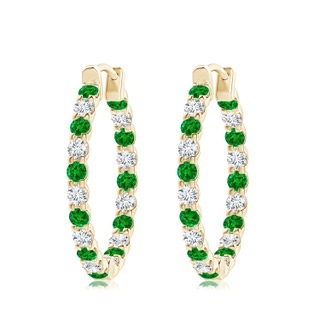 3mm AAAA Prong-Set Emerald and Diamond Inside Out Hoop Earrings in 18K Yellow Gold