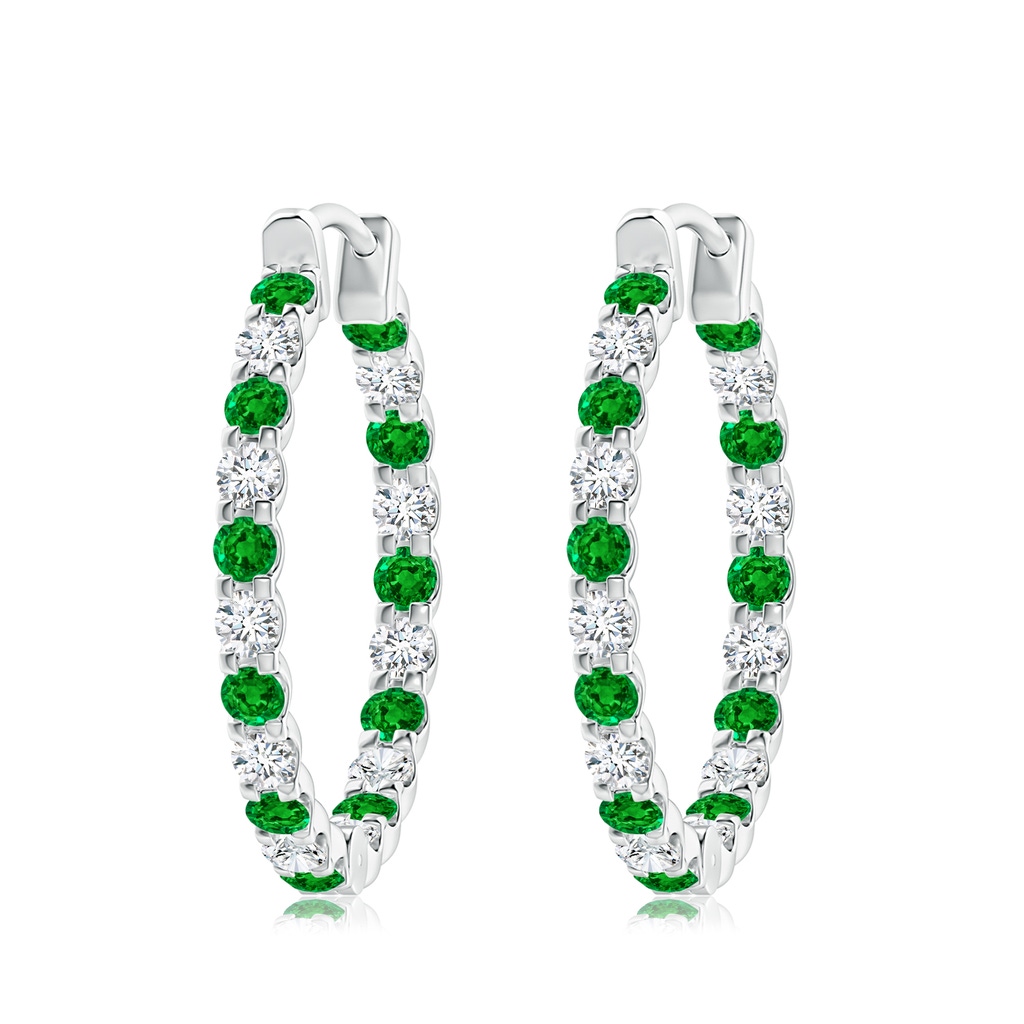 3mm AAAA Prong-Set Emerald and Diamond Inside Out Hoop Earrings in P950 Platinum