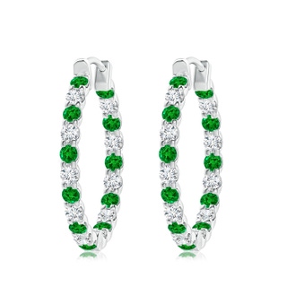 3mm AAAA Prong-Set Emerald and Diamond Inside Out Hoop Earrings in P950 Platinum