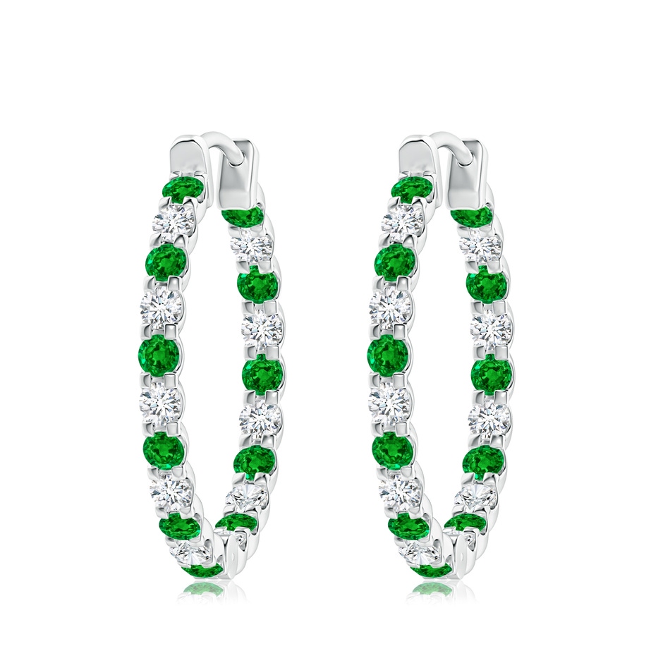 3mm AAAA Prong-Set Emerald and Diamond Inside Out Hoop Earrings in P950 Platinum 