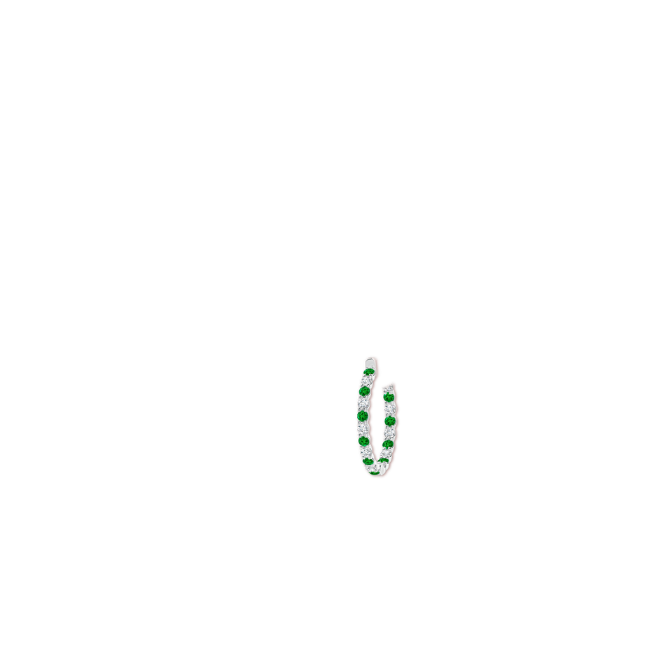 3mm AAAA Prong-Set Emerald and Diamond Inside Out Hoop Earrings in P950 Platinum ear