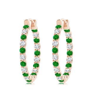 3mm AAAA Prong-Set Emerald and Diamond Inside Out Hoop Earrings in Rose Gold