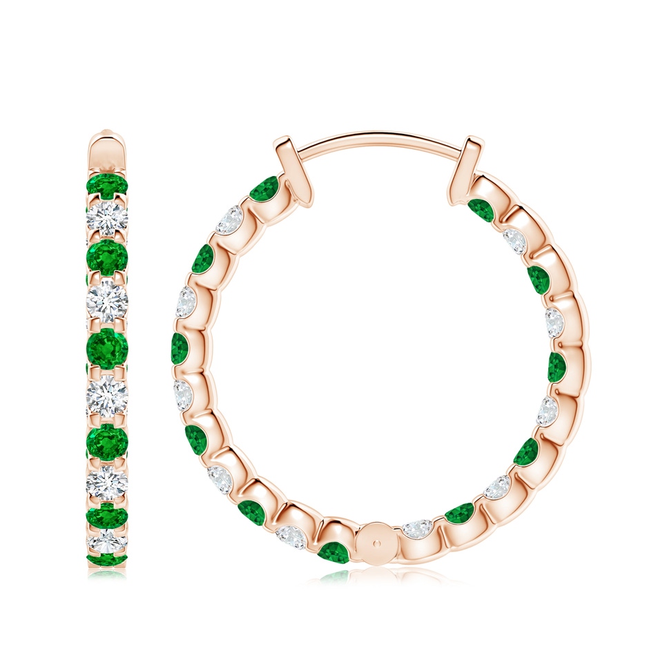 3mm AAAA Prong-Set Emerald and Diamond Inside Out Hoop Earrings in Rose Gold side 199