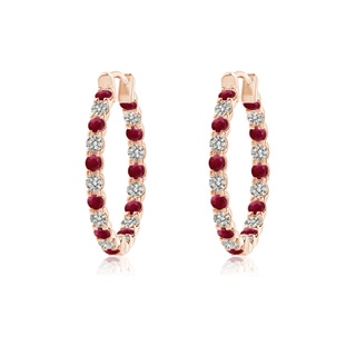 1.5mm A Prong-Set Ruby and Diamond Inside Out Hoop Earrings in 9K Rose Gold