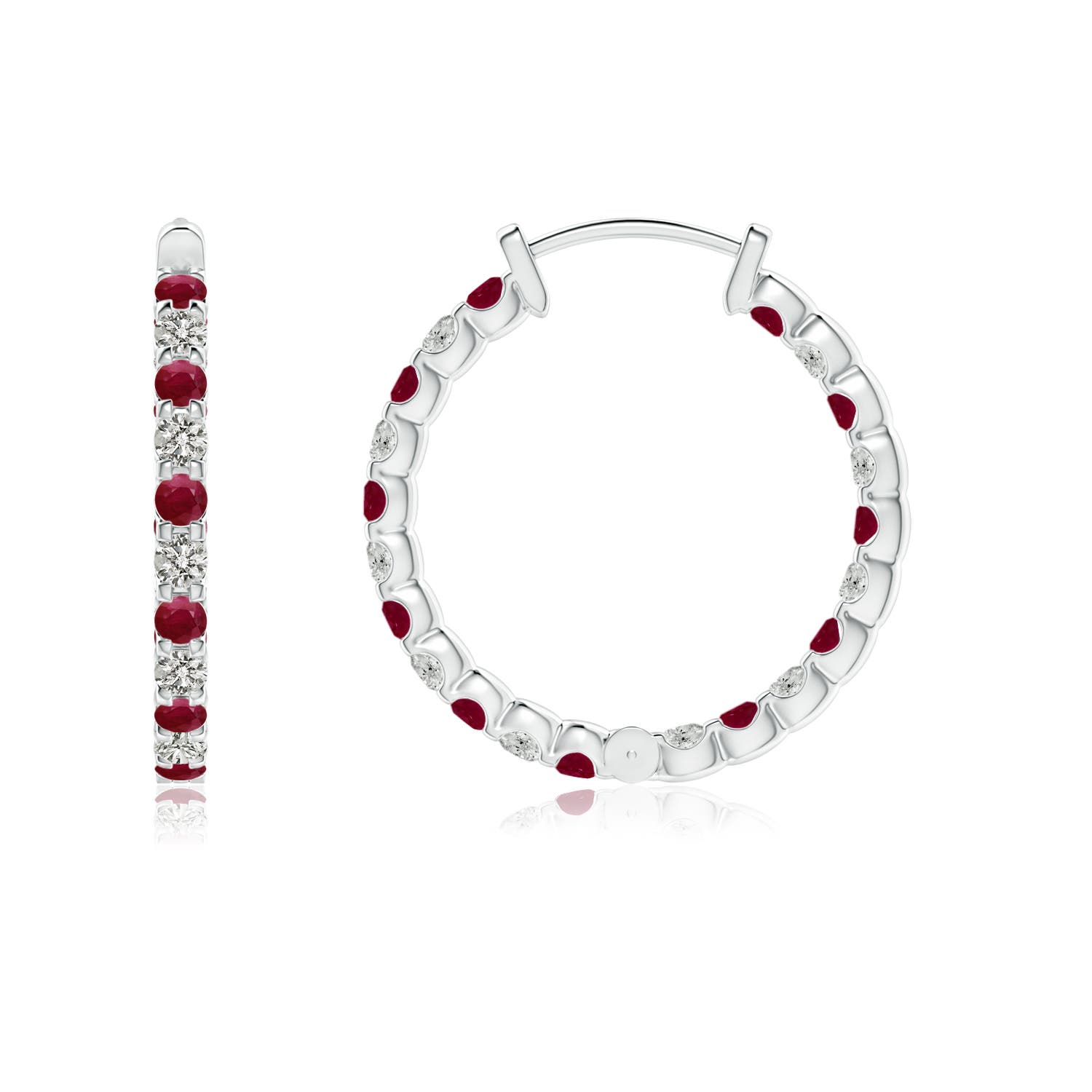 1.5mm A Prong-Set Ruby and Diamond Inside Out Hoop Earrings in P950 Platinum