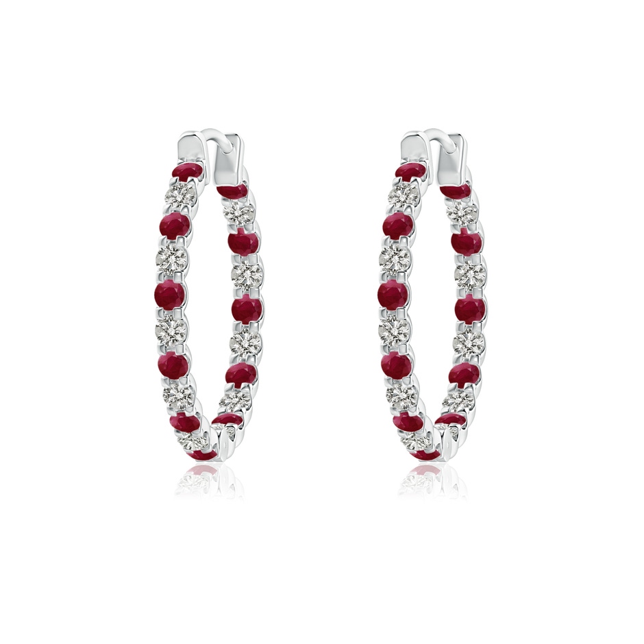 1.5mm A Prong-Set Ruby and Diamond Inside Out Hoop Earrings in White Gold 