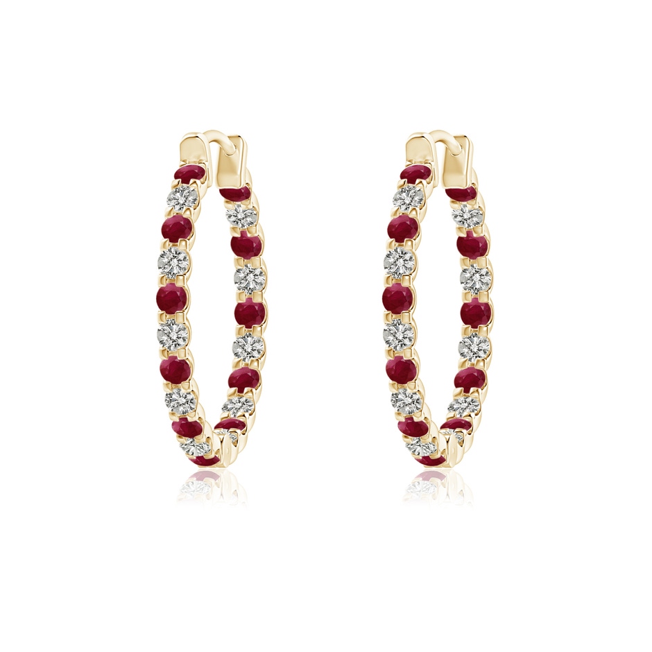 1.5mm A Prong-Set Ruby and Diamond Inside Out Hoop Earrings in Yellow Gold 