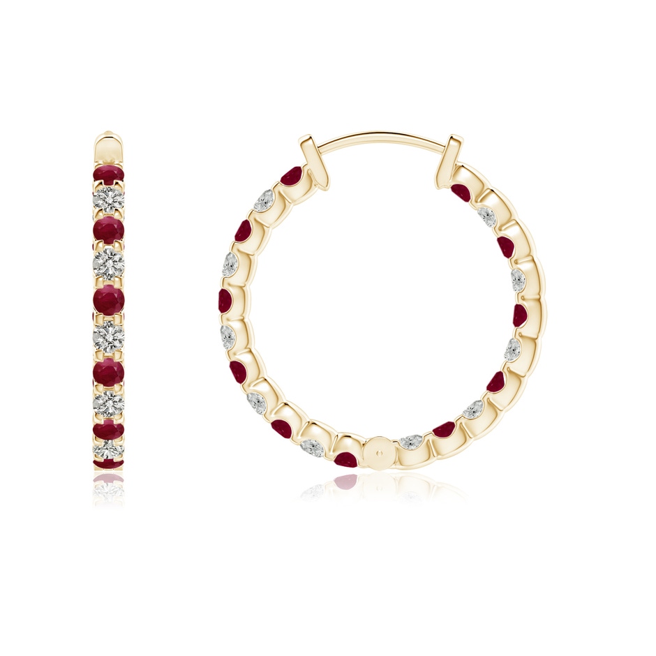 1.5mm A Prong-Set Ruby and Diamond Inside Out Hoop Earrings in Yellow Gold side 199