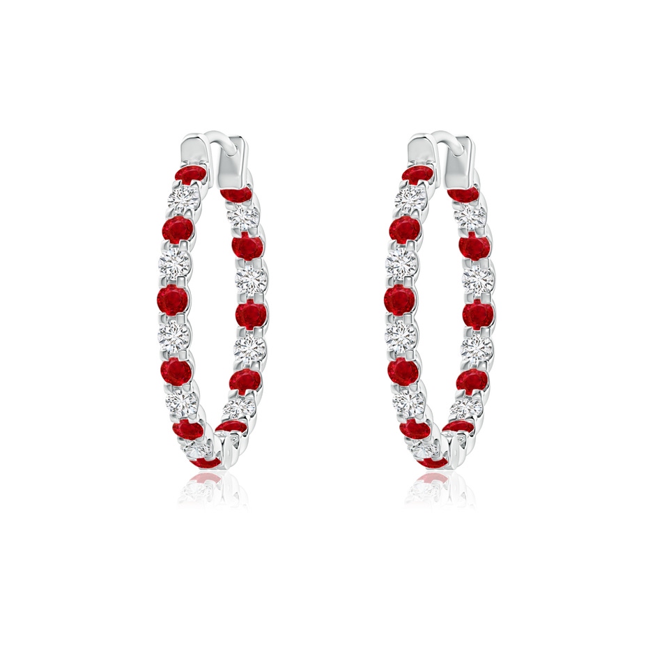 1.5mm AAA Prong-Set Ruby and Diamond Inside Out Hoop Earrings in P950 Platinum 