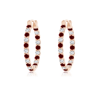 1.5mm AAAA Prong-Set Ruby and Diamond Inside Out Hoop Earrings in 9K Rose Gold